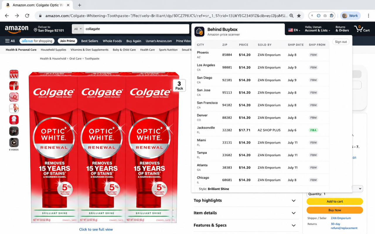 Behind BuyBox — live price comparison results