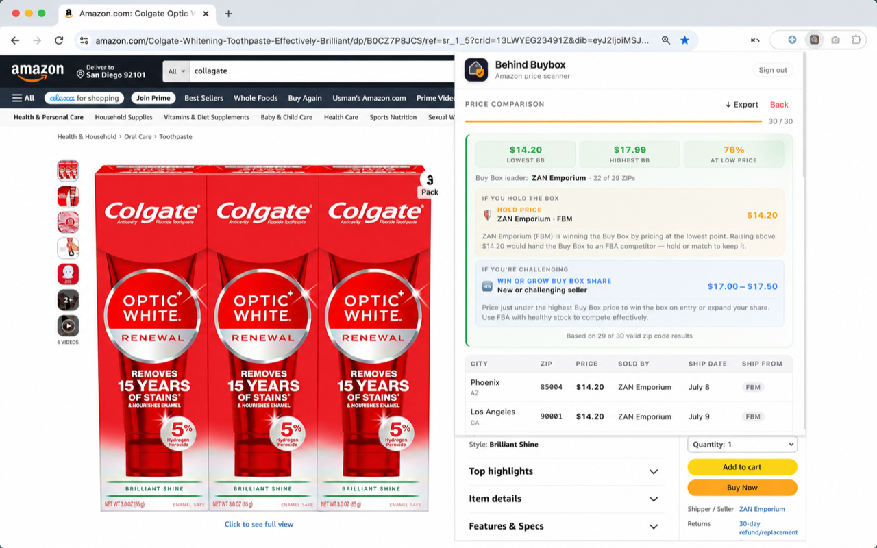 Behind BuyBox — UK marketplace with postcode search