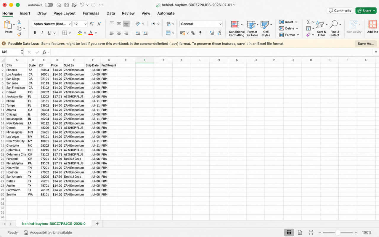 Behind BuyBox — CSV export feature